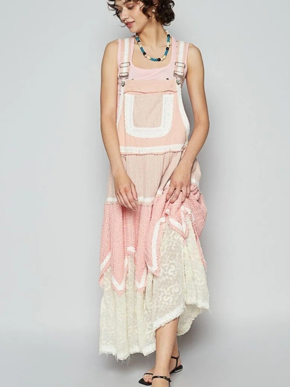 NWOT! POL Patchwork Lace And Crochet Overall Dress